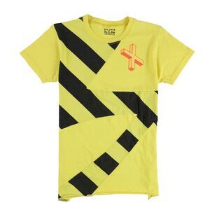 Evil Genius Womens Caution Tape X Graphic T-Shirt, Yellow, NWT